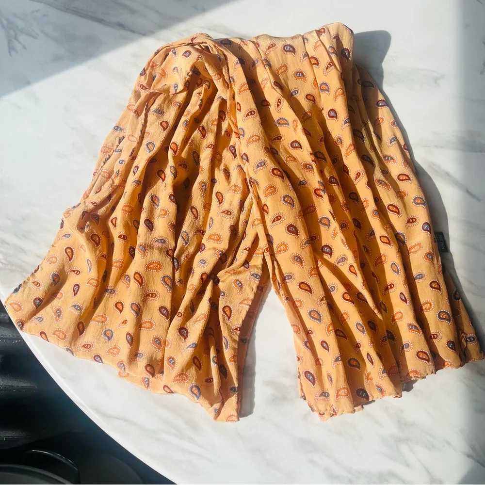 Paisley Pure Silk Scarf in Mustard Beige Color NWOT